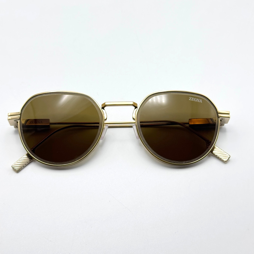 Ermenegildo Zegna Sunglasses EZ0244 34J Shiny Light Bronze Frame Brown Lens 52mm